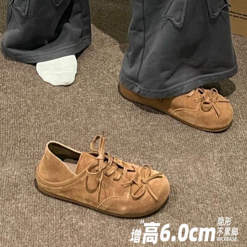 Doll head inner height increase women's new autumn retro two wear flat thick sole comfortable round head single shoes