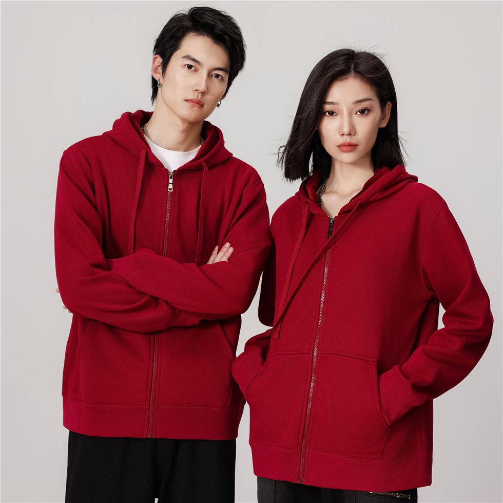 Höst Dubbelnålskvalitet Fleece Huva Dragkedja Fallande Axlar och Hårband, Par Kläder, Trendiga Klasskläder för Manliga och Kvinnliga Studenter