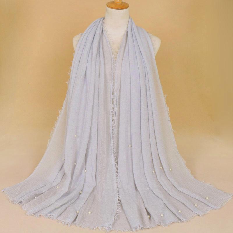 New Pearl Cotton Linen Tassels Scarf For Women Girls Autumn Retro Edge Sunscreen Scarves Soft Foulard Viscose Female Wrap Shawls