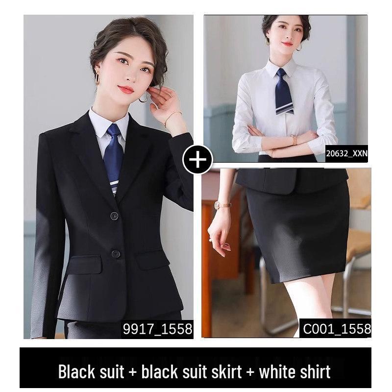 Formelles Schwarzes Anzugset für Damen für Frühling und Herbst - Professionelle Arbeitskleidung mit Jacke für Hotelrezeptionisten