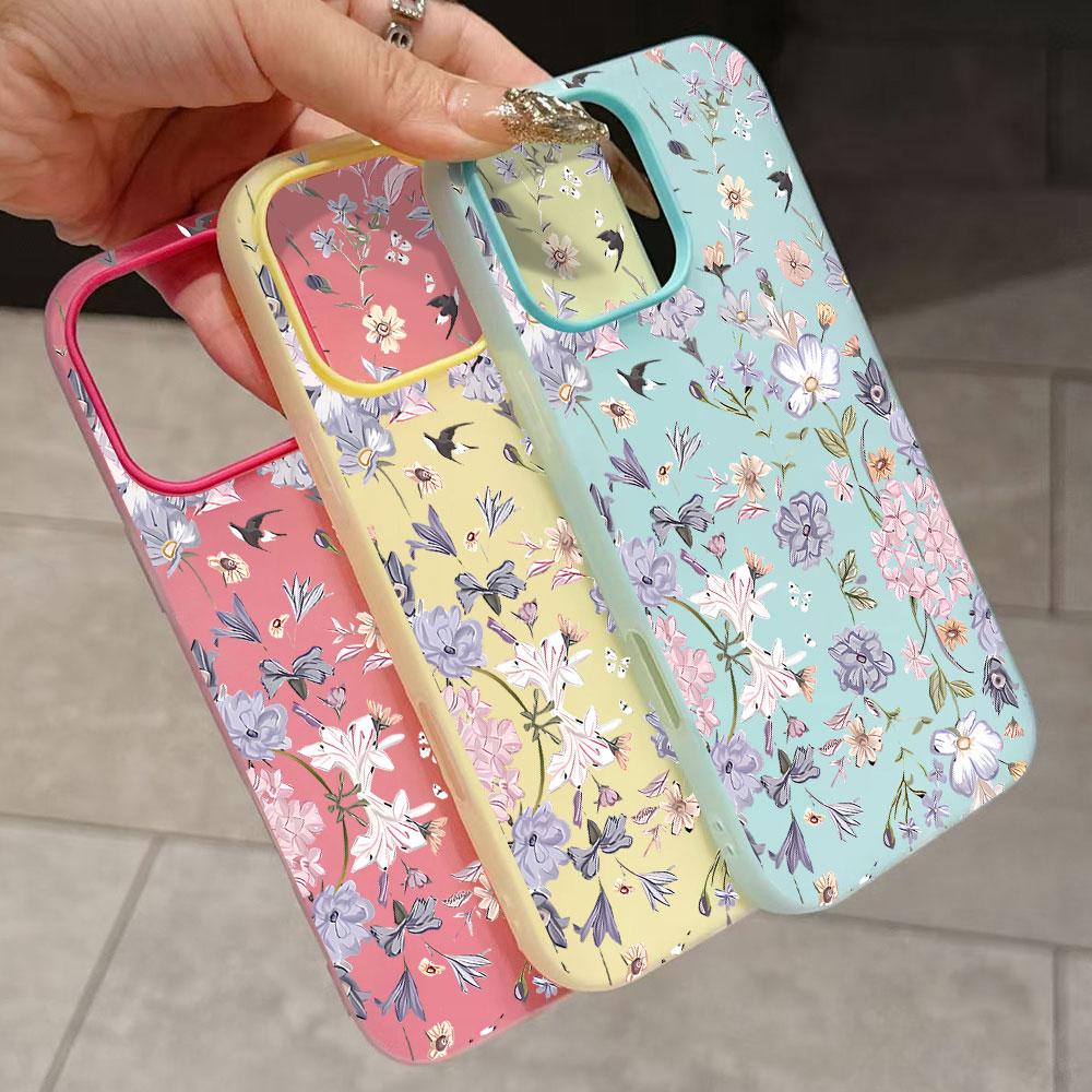Phone Case For iPhone 17 Air 17 16 15 14 13 12 11 Pro Max XS X XR 7 8 16 Plus Elegant Blue Flower Candy Color Shockproof Cover