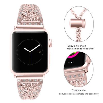 Flower Diamond Band Apple Series 8 7 6 SE 5/4/3 Armband Dam Lyx Metallrem För iWatch 38/42mm 40/44mm 49mm 45mm 41mm