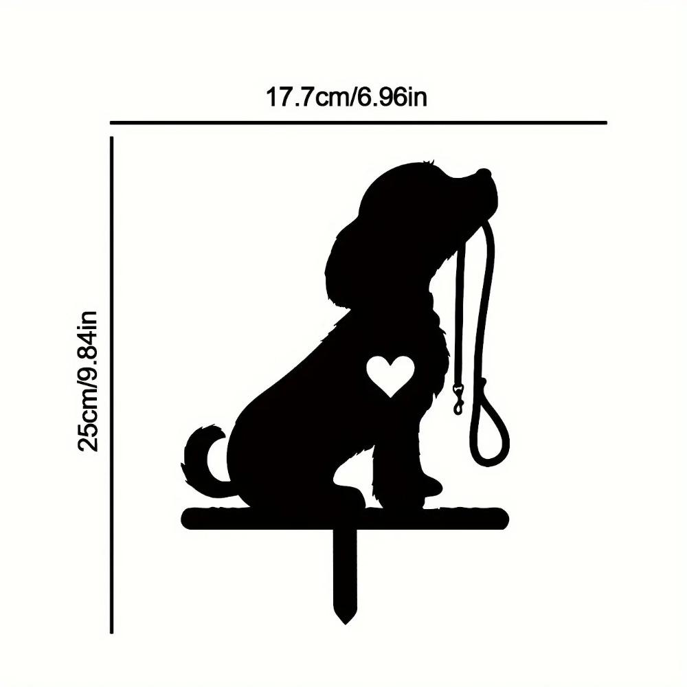 Metal Dog Silhouette Garden Stake Outdoor Decor Puppy Leash Heart