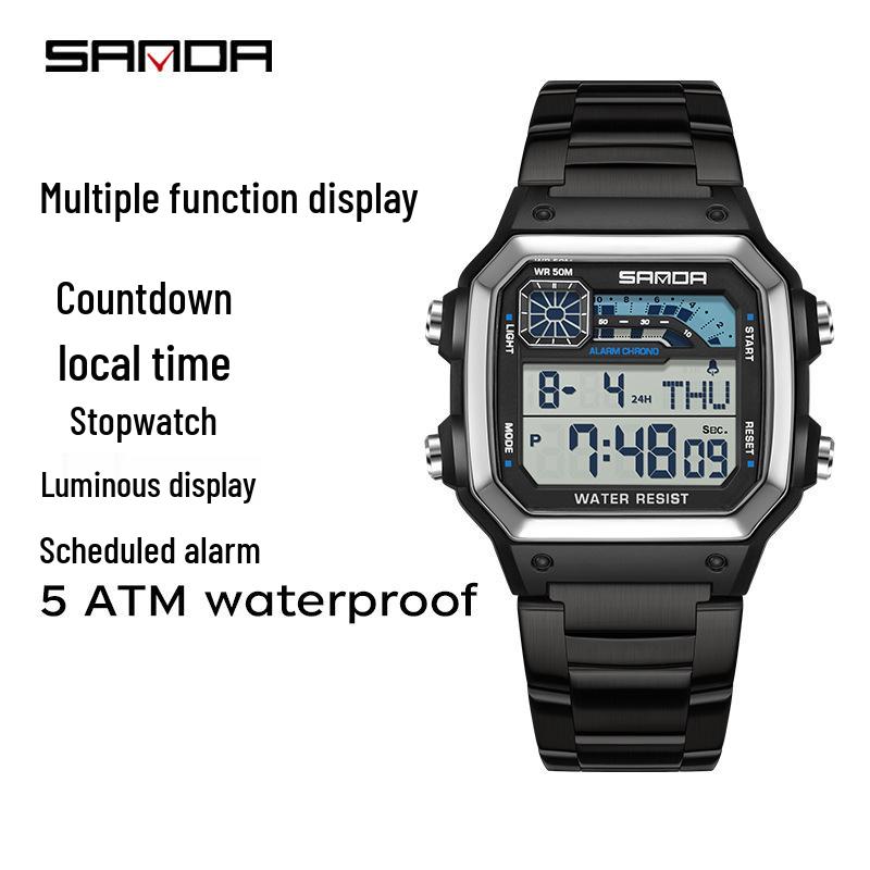 Sanda Multifunktionale Wasserdichte Elektronische Sportuhr mit Nachtlicht und Wecker für Schüler