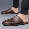 Herren Pantoffeln Handgemacht Einfache flache Sandalen Braunes Leder Schwarze Sommer Römische Sandalen Geschlossene Zehen Strand Schuhe Übergröße