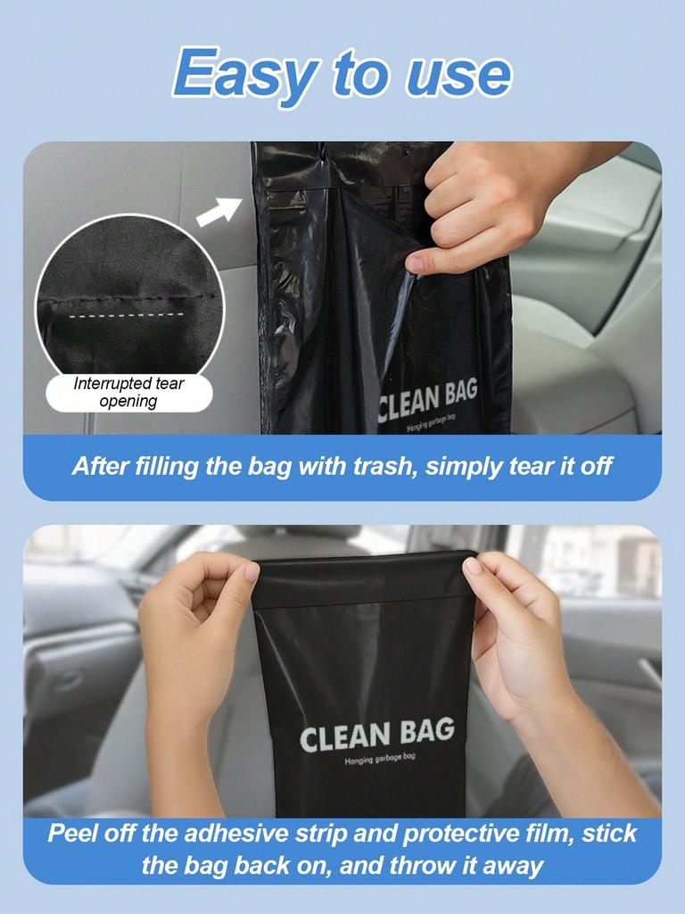 Hanging Car Trash Bag - Thickened PE, Long Strap, Hangable & Stickable, Large Capacity for Waste & Daily Items