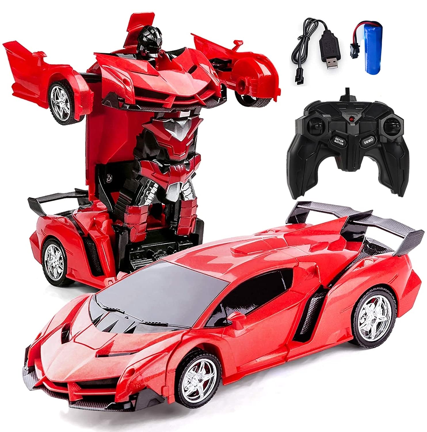 Многофункциональная Трансформирующаяся Игрушка Робот на Радиоуправлении 2 в 1 Автомобиль с Пультом Управления, Автомобиль, Игрушка, 1, Управление, Трансформирующийся, (красный)