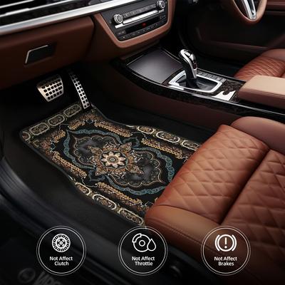 4-teiliges Set Boho Retro Stil Muster Auto Teppich, Ethnisches Design, Leicht zu Reinigen Auto Innenraum Zubehör, Kunst Dekoration