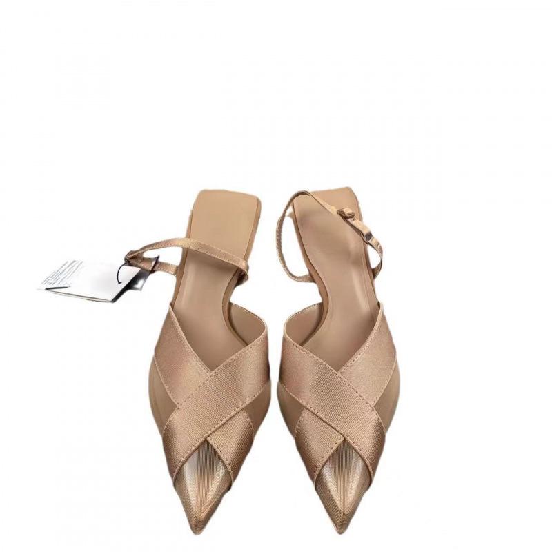 Women's 2025 Autumn Style High Heel Pointed Toe Mesh Stiletto Sandals with Low-Cut Back Strap