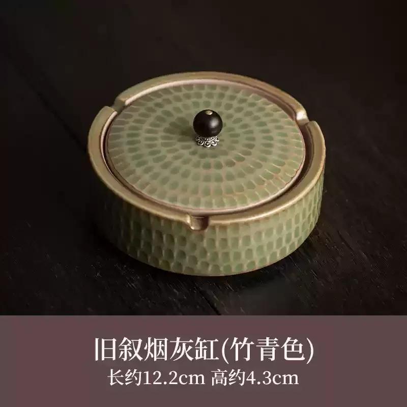 Ceramic Ashtray with Cover Home Office Creative Living Room Chinese Fly Ash Proof Ceramic Ashtray