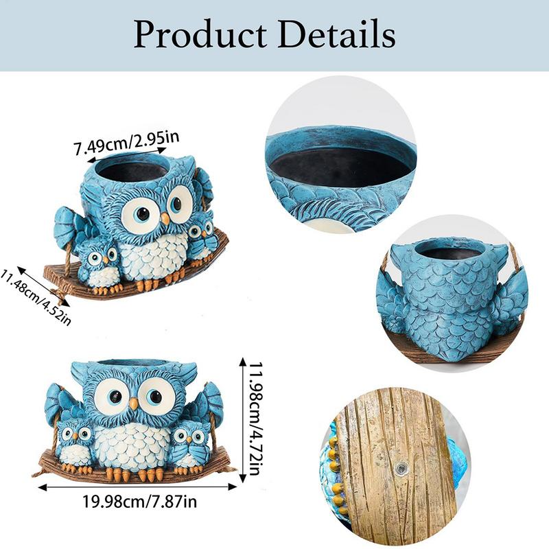 Pot de fleur Hibou Décoratif Animal Pot de fleurs Mignon Drainage Imperméable Résine Vase Créatif Pour Maison Lieu de travail Jardin Étagère de bureau Table