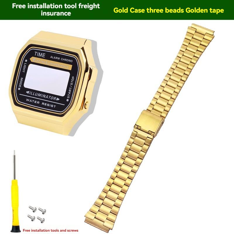 

Для Casio CASIO серії A168W модифікований металевий корпус годинника з нержавіючої сталі, маленький золотий самородок, срібний блок, аксесуари для ремінця For-A168