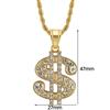 Hip Hop Iced Out Bling Dollar Sign Pendant Gold Color Stainless Steel Rapper Money Necklace For Men Women Hippie Jewelry Gift