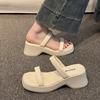 Slippers Women's Summer 2025 New French One-word Strap Square Head Thick Heel High Heels Fashion Wear Open-toed Sandals