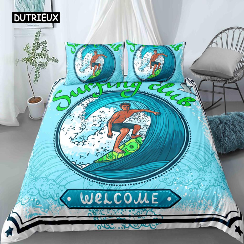 Ocean Wave Duvet Cover Set Beach with Foamy Waves Twin Bedding Set Polyester Sea Shore Holiday Theme Queen King Size Quilt Cover