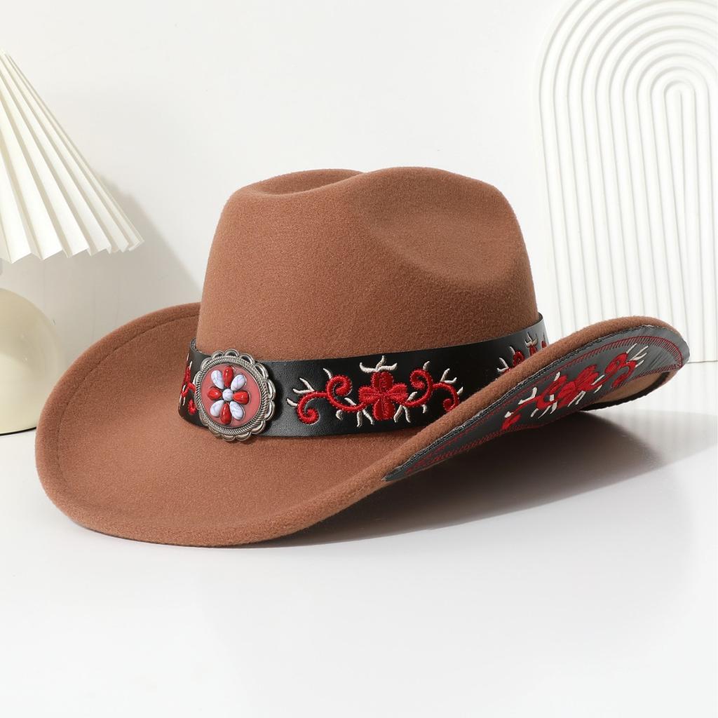Four Seasons European and American Style Woolen Cowboy Top Hat Men and Women Couple Ethnic Wind Roll Along Top Hat Sun Hat Jazz Hat