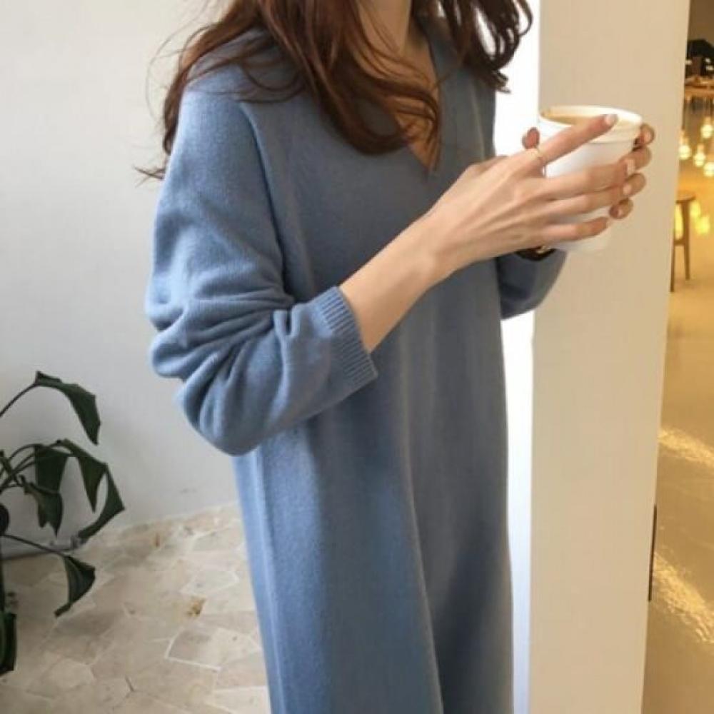 NaVaVa V Neck Long sleeVe Knit Dress Black No836