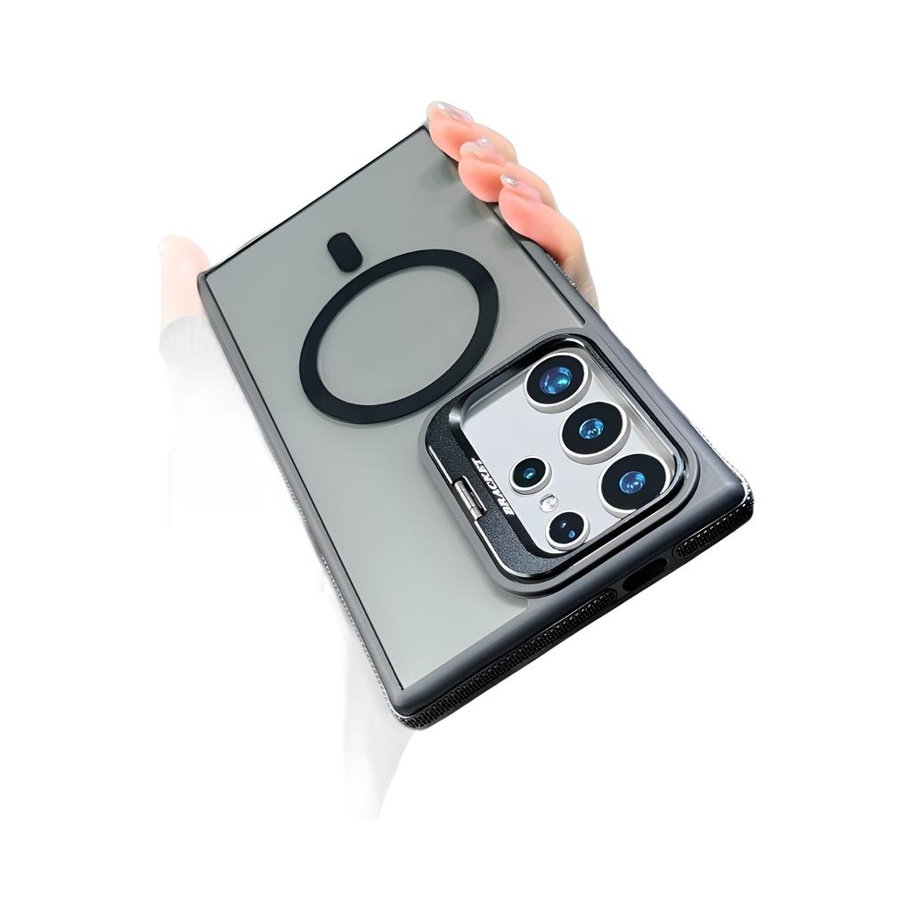 Suitable for Samsung S25 Ultra Lens Invisible Metal Bracket Mobile Phone Case S24 Magnetic Contrast Color S23FE Transparent Sleeve