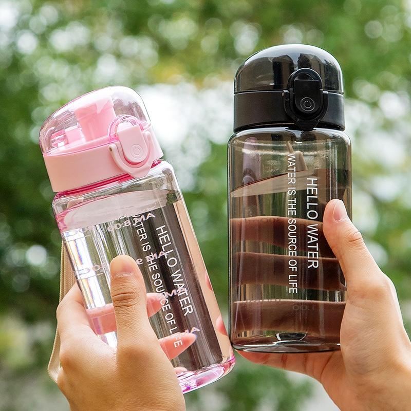Summer Student Cold Water Cup One-button Lock Bullet Cover Direct Drinking Water Cup Anti-drop Wear-resistant Water Bottle