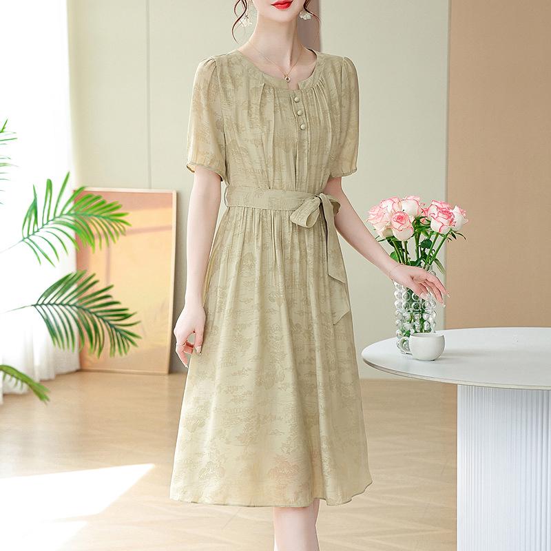 

Elegant Mother s Summer Dress - 2026 New Style for Middle-aged and Elderly Women s Fashionable Skirt 4XL зелений