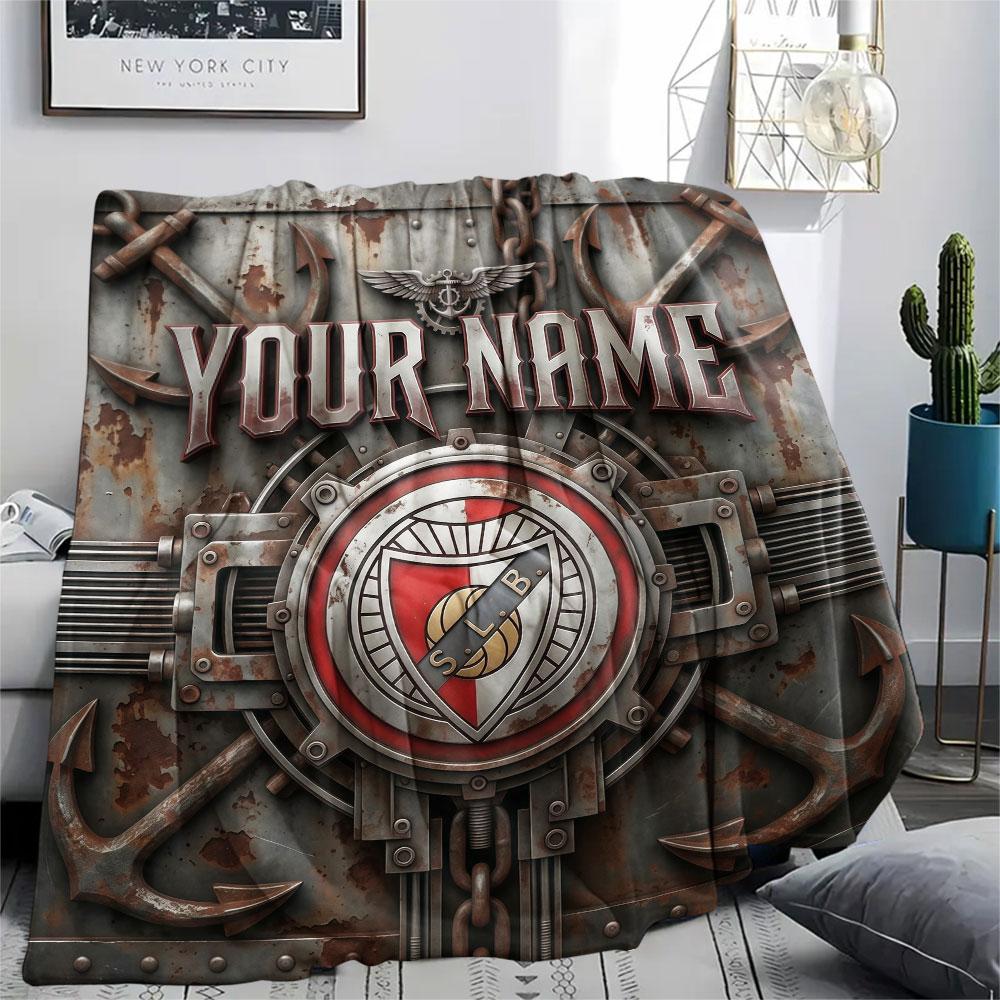 Custom Name,S.L. Benfica Printed Flannel Blanket, Soft Throw for Bedroom Sofa, Washable, Christmas Present, Great Gift.