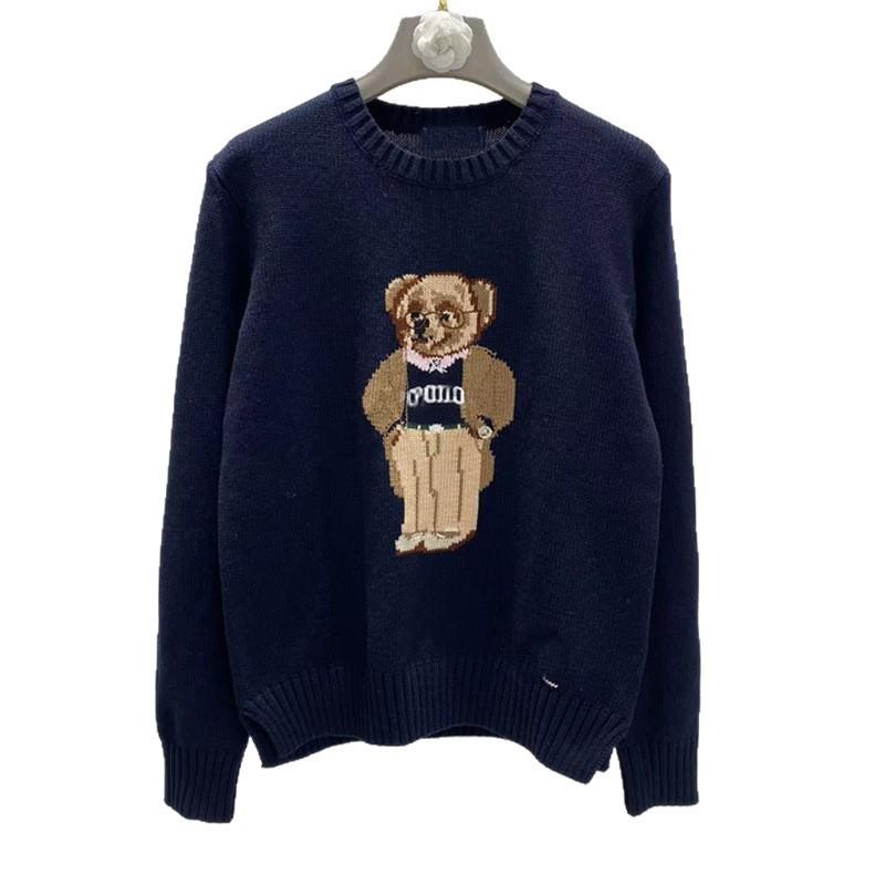Damen Jacquard Wollmischpullover mit gesticktem Cartoon-Bär-Design