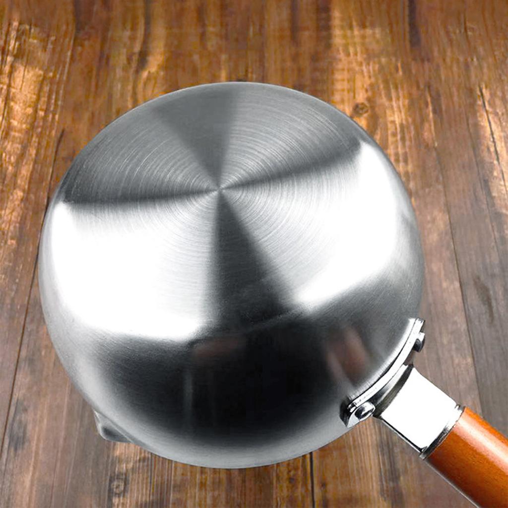 Milk Warmer Pot Stainless Steel Prevent Sticking Wooden Handle Thickened Butter Melting Saucepan