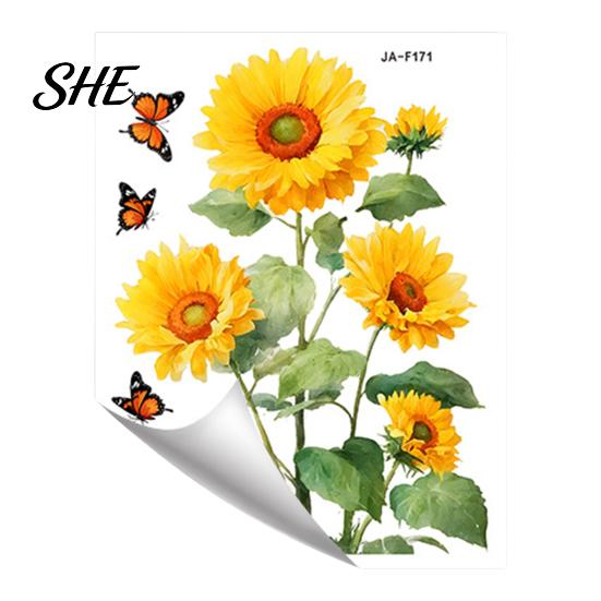 Wear-resistant Wall Stickers Vibrant Sunflower Butterfly Decals, Removable Self-Adhesive Art, Waterproof Non-toxic PVC for Bedroom Doors, Study Room &