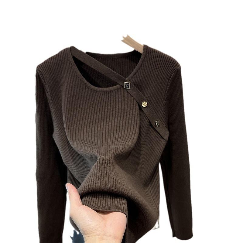 Knitted Bottoming Shirt Women's Autumn New Design Top Loose Inside with Large Size Long-sleeved Sweater
