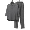 Vintage Button Tops Mens Two Piece Set Summer Casual Shirt and Pants Suits Outfit for Men Solid Color Tracksuit Leisure Clothing