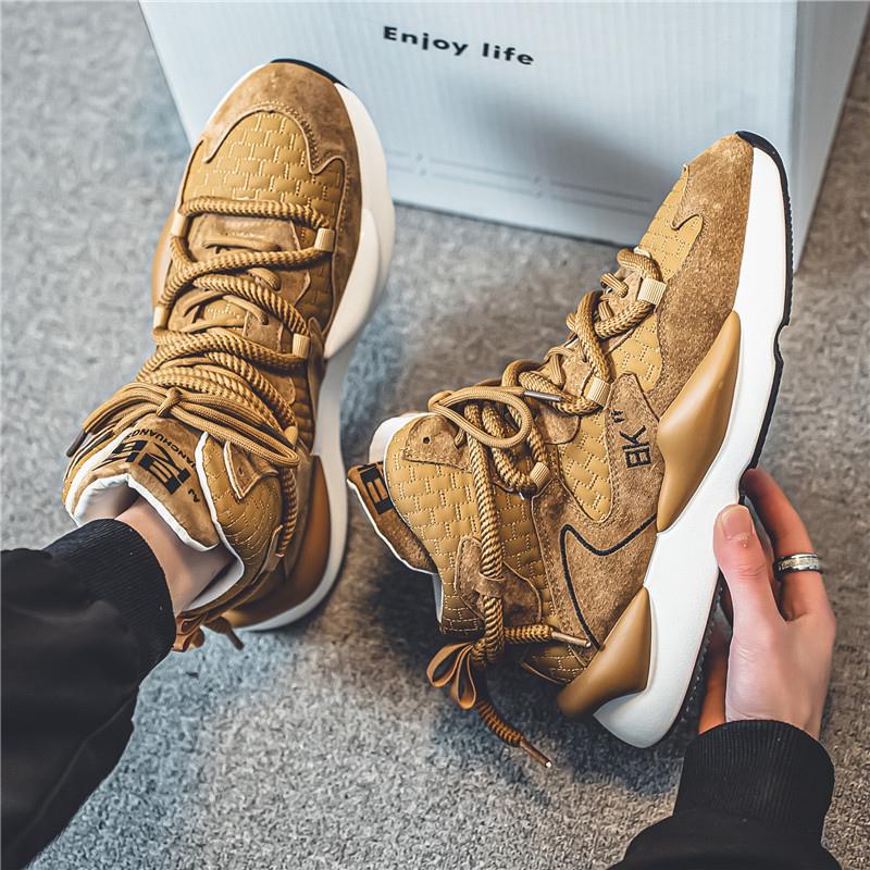 Brand Brown Leather Sneakers Men Autumn and Winter Men's High Top Sneakers Fur Warm Casual Sports Shoes Men Platform Footwear