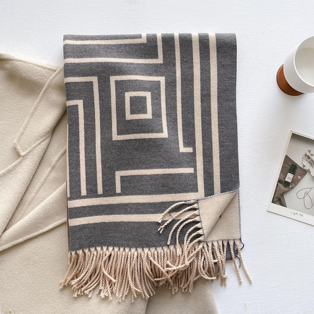 Luxury High-Quality Imitation Cashmere Scarf Women Thick Warm Windproof Shawl Winter Elegant Double-Sided Print Wrap