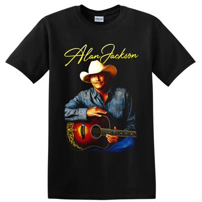 Alan Jackson Country Music Western Guitar Cowboy Hat Portrait T Shirt Fan Tee