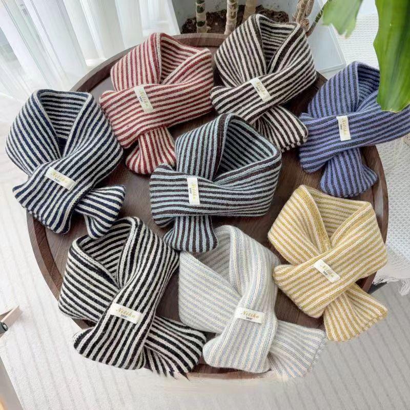 Children's Scarf Striped Warm Autumn and Winter Girl Baby Foreign Style Knitted Windproof Wool Scarf Neck Cover