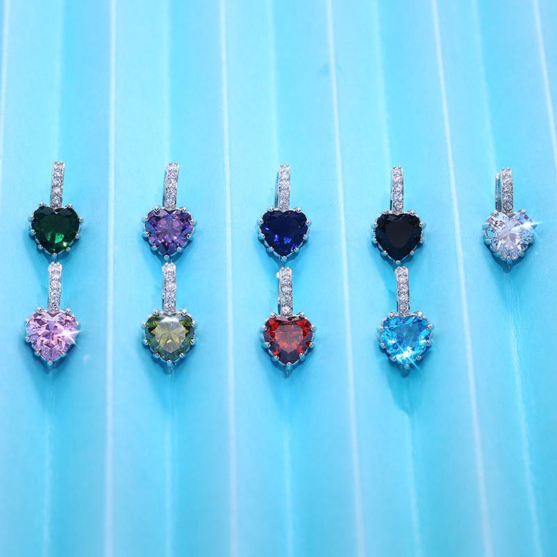 Silver Multi Color Heart CZ Hoop Earrings Halo Pave Crystal Leverback Heart Drop Earrings Women Multicolor Love Jewelry