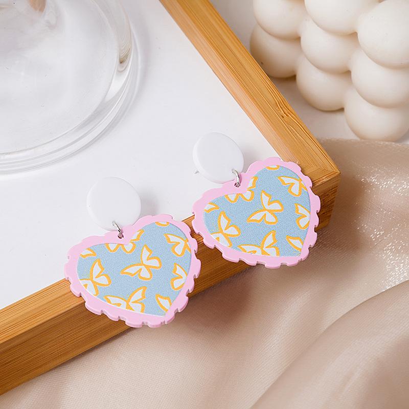 Silver Needle Geometric Love Earrings: European & American Retro Style, Colorful, Versatile, Autumn/Winter Fashion.