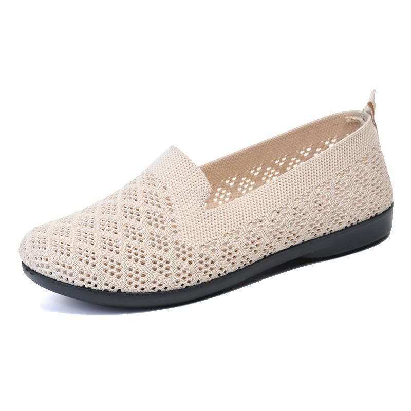 Womens Breathable Mesh Flat Shoes With Cutout Design Comfortable Slip-On Walking Fall