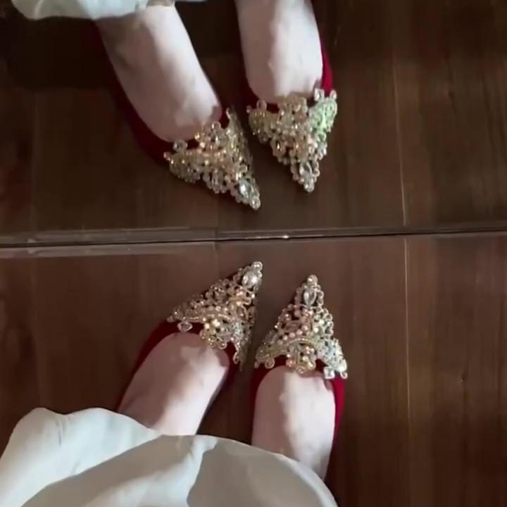 Premium Sense Xiuhe Hochzeitsschuhe Braut Rot Hochzeitsschuhe Glitzernde Französische Hohe Absätze Einzelne Schuhe Damen Herbst 2025 Neu