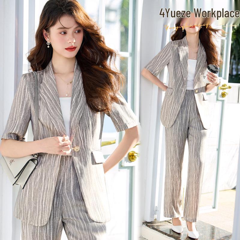 

2025 Women s High-End White Suit Set - Summer Seven-Sleeve Professional Two-Piece M