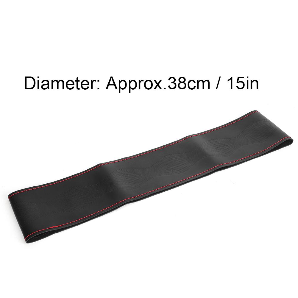 38cm 15in Leather Steering Wheel Cover Embossing Needles&Thread Kit Car Interior Decoration(Black Red )