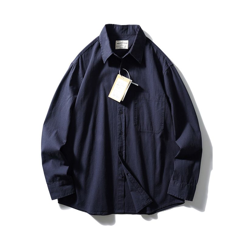 American Vintage Cotton Casual Stripe Long Sleeve Shirts Men's 2024 New Spring and Autumn Outerwear Foreign Trade Men's Shirt