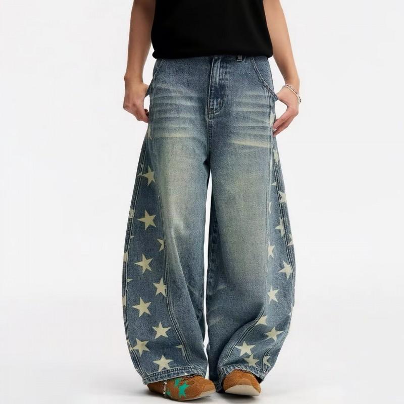 2026 Embroidered Denim Pants Loose Fit High Street Style Wide Leg Jeans Teens