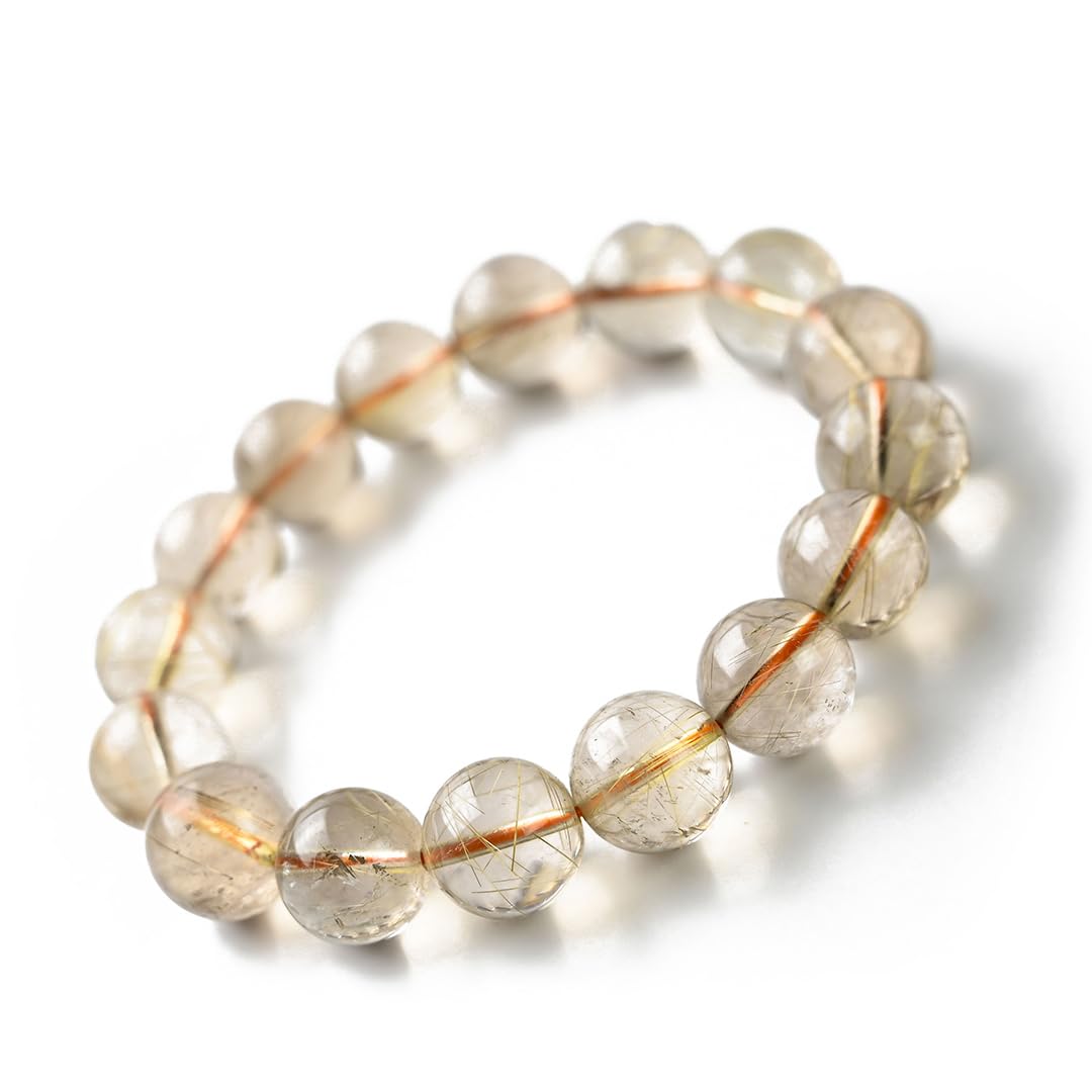 

Jewelry Town Shosenkyo Rutilated Quartz 16cm Inner Power Stone for Good and Work [Eigado] Bracelet, 13.5mm Beads, Diameter, Fortune, Money, золотий