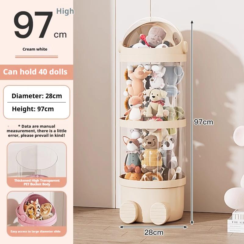Round Plastic Doll Storage Bucket Multipurpose Large-Capacity Clear Plush Toy Organizer for Home Ornament Storage Christmas Gift