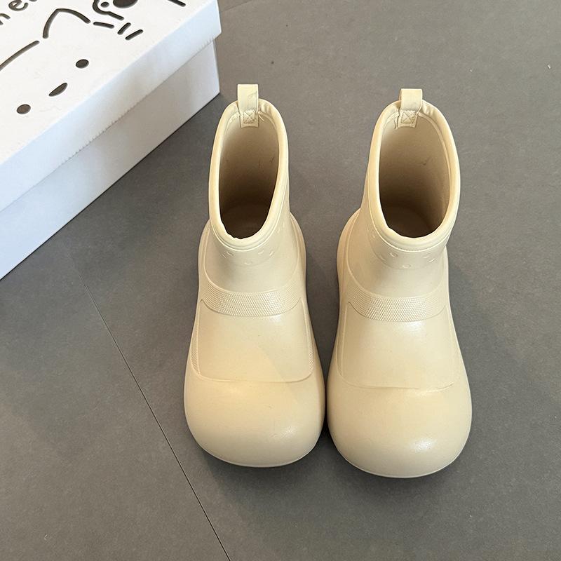 

Ретро круглый носок платформа обувь с большой головой шнуровка резиновые сапоги женские 2025 летняя мода однотонные нескользящие платформа повседневные короткие сапоги 40 белый