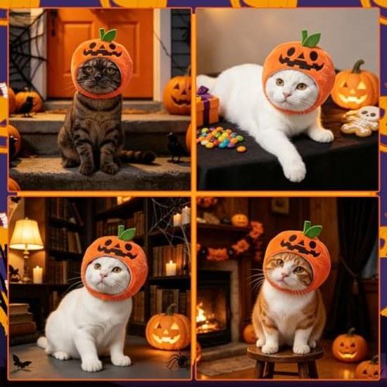 BEAUTY PLAYER Halloween Pet Costume Pumpkin Hat Transformation Photo Prop Party Cats Puppies