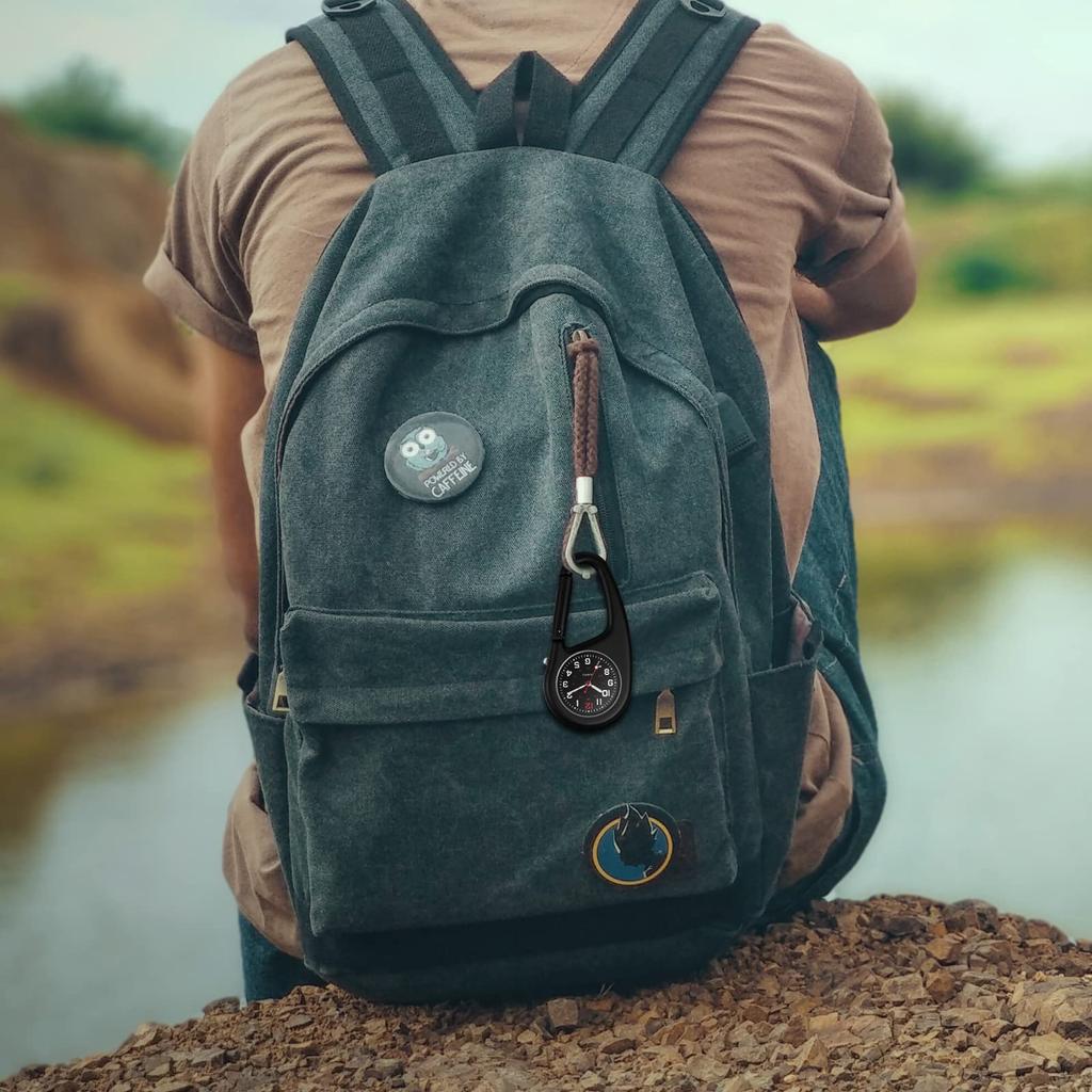 Carabiner Watch Clip Watch Keychain Carabiner Watch Waterproof Luminous Analog Display Pocket Watch Nurse Watch Black Sports Climbing Camping Outdoor