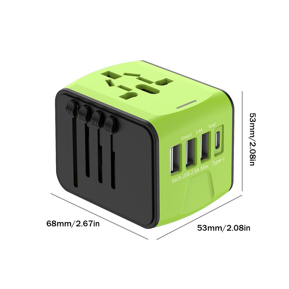 Universal Travel Plug Adapter 3 USB 1 Type C Ports World Travel AC Power Charger Adapter AU US UK EU Converter Adapter Connector