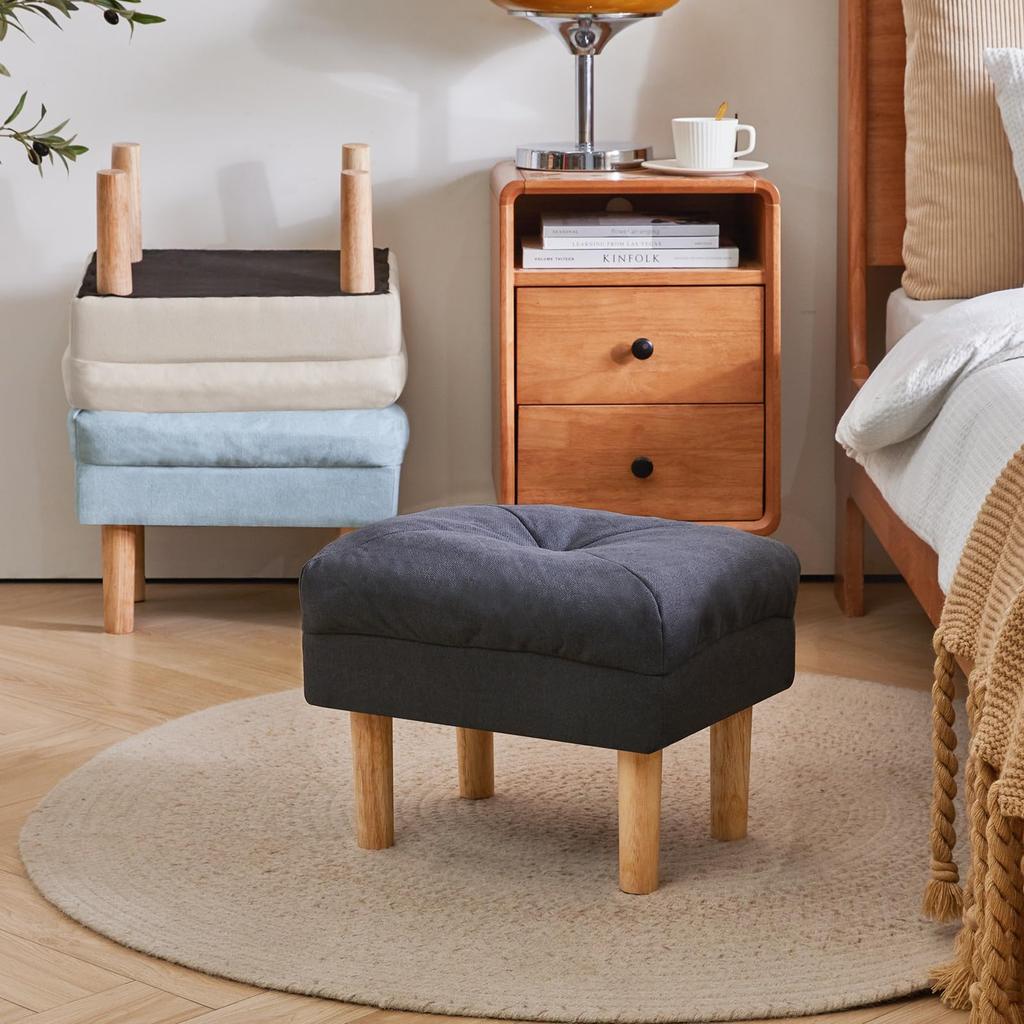 YMYNY Small Sponge Padded Wooden Shoe Living Dark JPHBD023BG Ottoman, Footstool, Ottoman, Chair, Seat, Footrest, Stool, Room, Bedroom, Entryway,