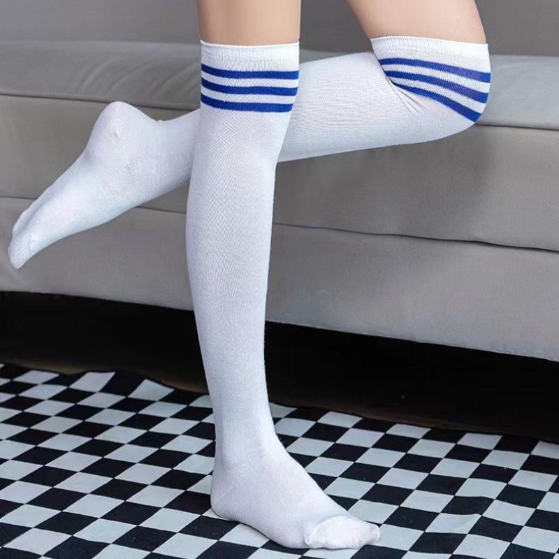 Winter Leg Warmers Women Over Knee Thigh High Socks Black White Striped Long Socks Gothic Y2k Lolita Stockings For Ladies Girls